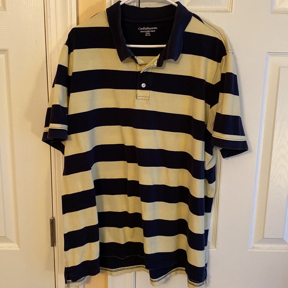 Men’s Croft & Barrow Signature Polo, 2XL, Cream & Blue